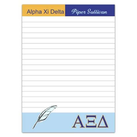 Alpha Xi Delta Quill Note Pad Note Pad Sorority Stationery Alpha Xi