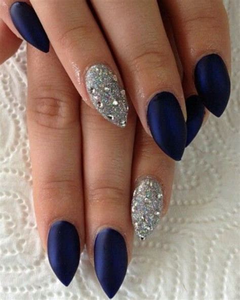 Dark Blue And Silver Glitter Nails Blue Glitter Nails Navy Blue