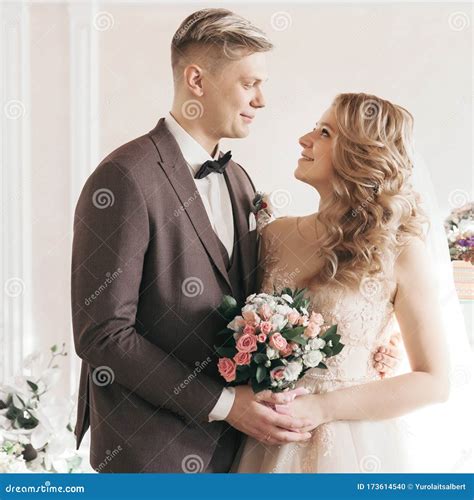 Close Up Portrait Of A Happy Bride And Groom Stock Photo Image Of