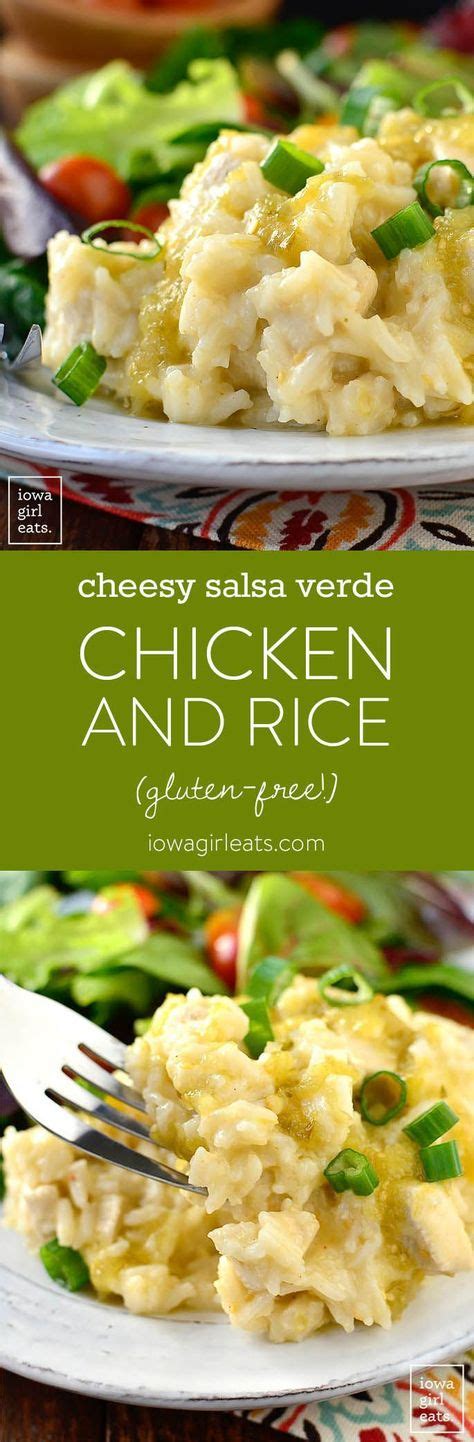 In a 9x13 inch baking dish, mix the prepared rice, chicken, cream of mushroom soup, cream of chicken soup, butter, milk, broccoli, onion, and. 5-Ingredient Cheesy Salsa Verde Chicken and Rice | Recipe ...