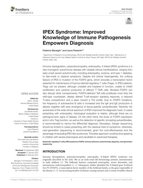 Pdf Ipex Syndrome Improved Knowledge Of Immune Pathogenesis Empowers
