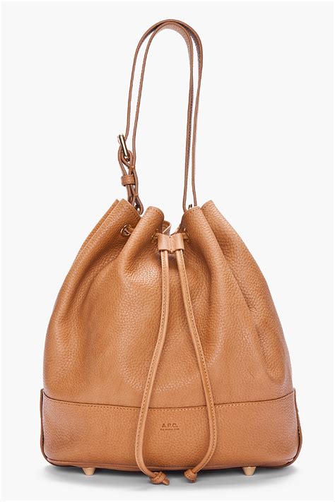 Lyst Apc Brown Pebbled Leather Bucket Bag In Brown