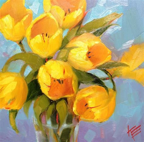 Yellow On Blue Original Fine Art By Krista Eaton Flower Art Painting