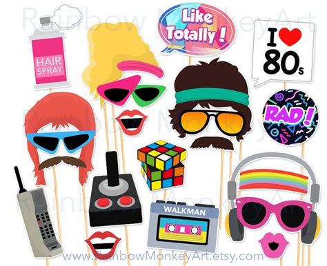 printable 80s photo booth props 80 s style photobooth props 80s printable props retro photo