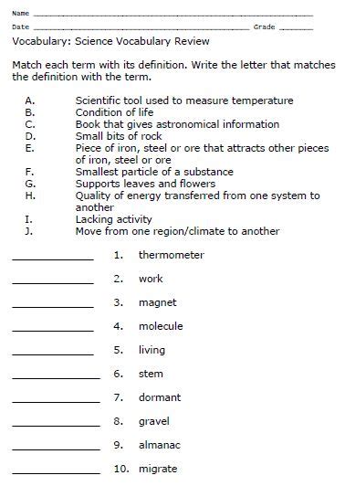 Grab this myriad collection of science worksheets that feature ample printable pdfs available in color and printable science worksheets. Science Vocabulary Review: Science Worksheet Sample