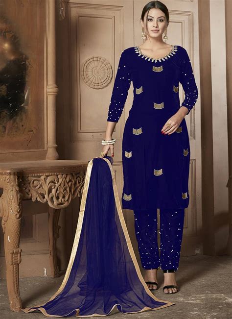 Blue Velvet Punjabi Suits Vasu Sarees 3270121