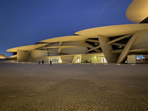 National Museum Of Qatar Exterior View Of Museum At Night Archnet