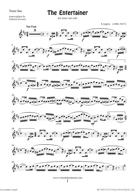 Free Joplin The Entertainer Sheet Music For Tenor Saxophone Solo