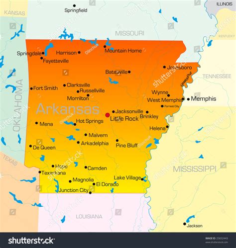 Vector Color Map Arkansas State Usa Stock Vector 25832443 Shutterstock