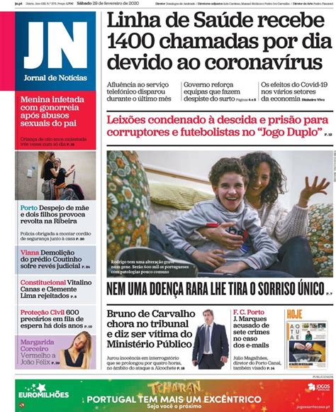 Capa Jornal De Notícias 29 Fevereiro 2020 Capasjornaispt