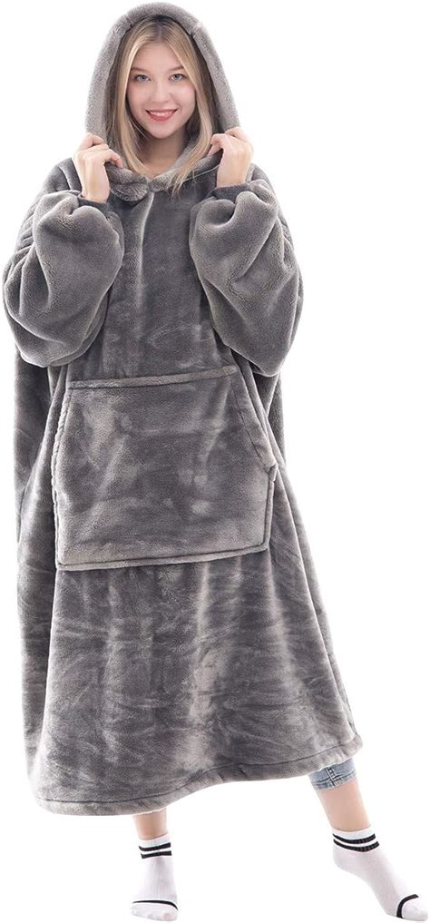 Blanket Sweatshirt Soft Warm Cozy Plush Hoodie Wearable Blanket With Giant Pocket One Size Fit