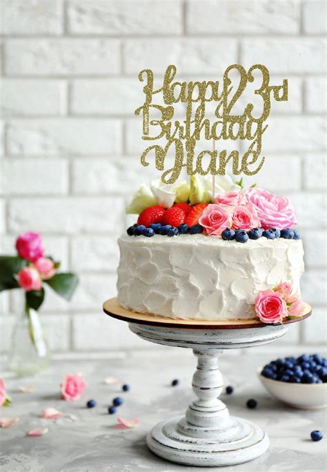 Any Name Happy 23rd Birthday Cake Topper Birthday Cake Etsy Canada