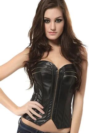 Black Strapless Overbust Push Up Sexy Corset Leather Corpete Corselet