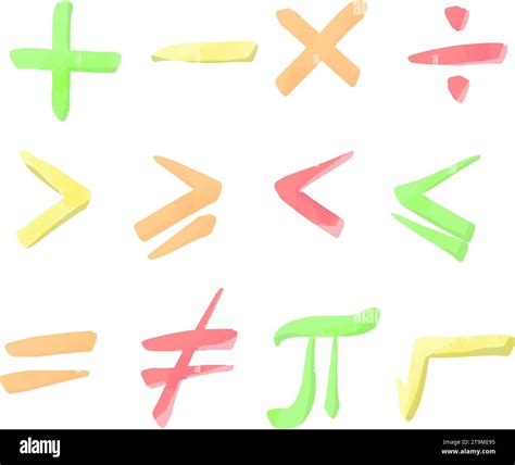 Mathematics Symbols In Different Color Hand Draw Illustrations Stock