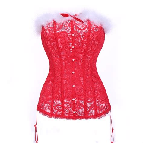 Women Sexy Red Christmas Santa Costume Holiday Bustier Corset Lingerie Overbust Corsets And
