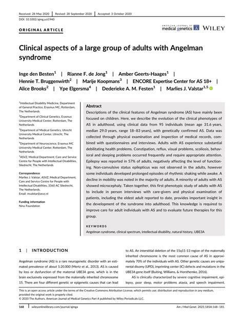 PDF Clinical Aspects Of A Large Group Of Adults With Angelman Syndrome
