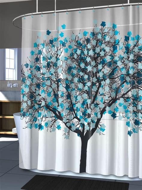Blue Tree Shower Curtain Bathroom Vinyl Curtains Home Decor Leaves