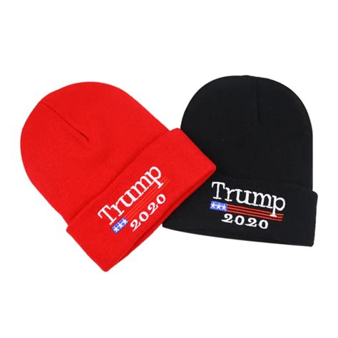 Winfox Winter Hats Knitted Skull Cap Trump 2020 Cap Red Hat Women Men Acrylic Beanie Cap Unisex
