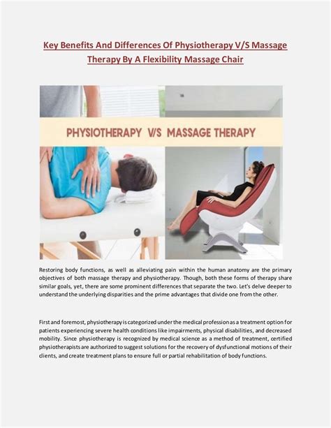 Key Benefits And Differences Of Physiotherapy Between Massage Therapy By A Flexibility Massage Chair