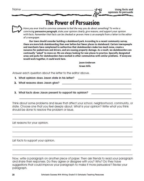 Persuasive Essay Template Th Grade Persuasive Writing Worksheets