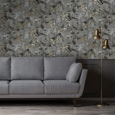 Liquid Marble Wallpaper In Charcoal And Gold Marble Wallpaper Marble