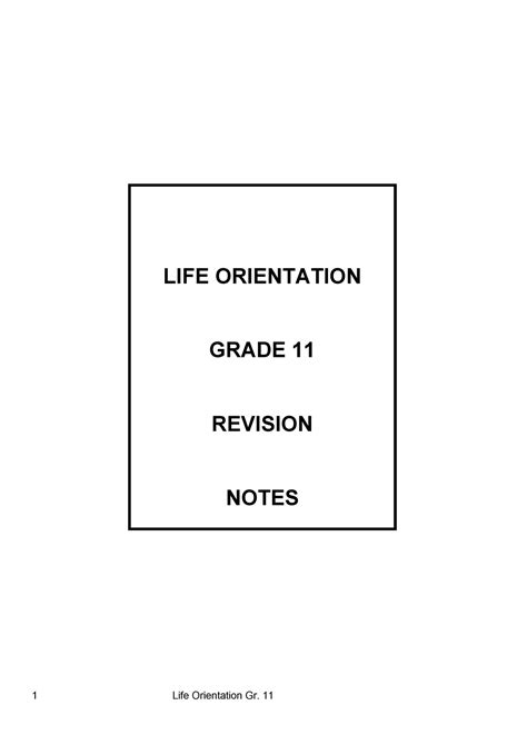 Revision Notes Gr 11 Life Orientation Life Orientation Grade 11