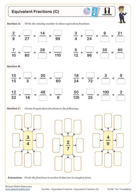 Equivalent Fractions C Worksheet Cazoom Maths Worksheets