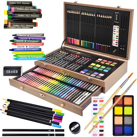 Buy Sunnyglade 145 Piece Deluxe Art Set Wooden Art Box And Drawing Kit