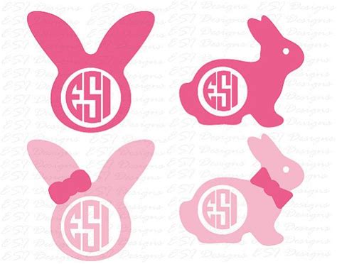 Easter Bunny Bunny Ears Monogram Frame With Bows SVG DXF Ideal For