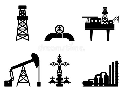 Graphic Black Flat Set Of Oil And Gas Vector Icons For Petroleum Stock