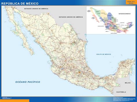 Mapa Mural De México Opción Laminado O Magnético Mapas México Y