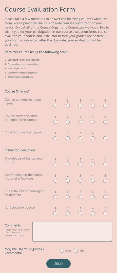 Course Evaluation Form Template 123formbuilder