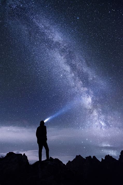Free Images Silhouette Person Sky Night Star Milky Way