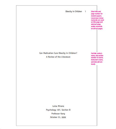 In every page, the title of your paper must be included in the left part of the header and the page number in arabic numeral on the right. FREE 9+ Sample APA Cover Page Templates in PDF