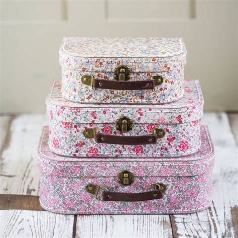 Vintage Floral Set Of Three Mini Suitcases By Lola And Alice Floral