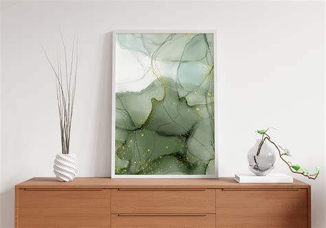 Green And Gold Set Of 3 Abstract Art Prints Green White And Etsy Uk