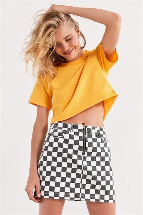 Bdg Checkered Denim Zip Mini Skirt Summer Outfits Cute Outfits Yellow
