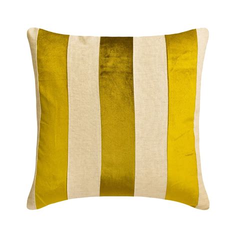 A Yellow And White Striped Pillow On A White Background