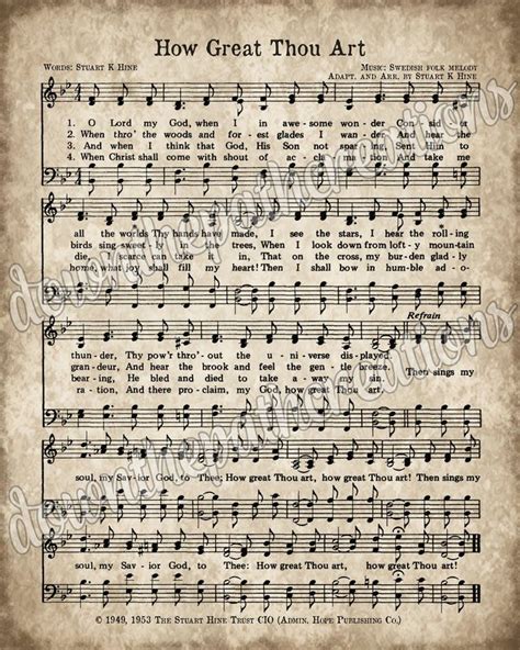 How Great Thou Art Print Printable Vintage Sheet Music Etsy Hymn