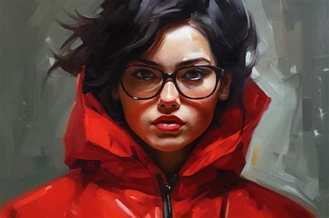 Premium Ai Image A Woman With Glasses And A Red Jacket