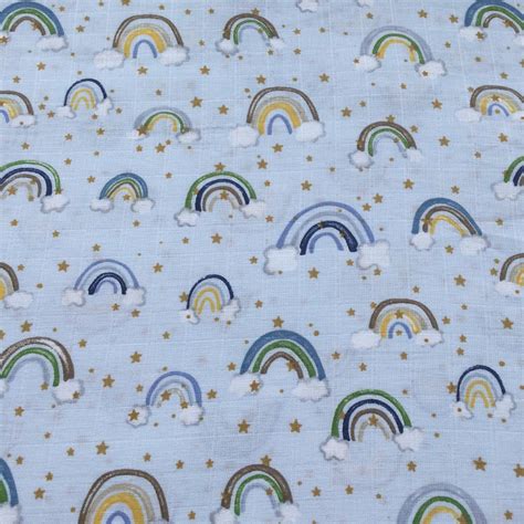Rainbows Fabric Over The Rainbow Fabric Muslin Fabric 100 Etsy