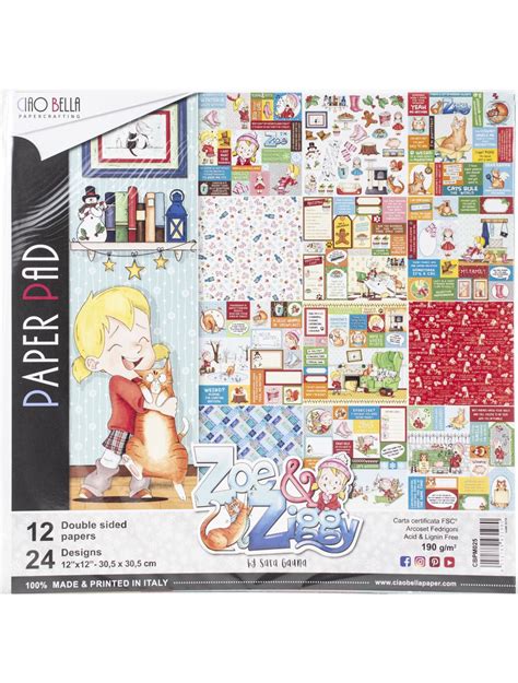 Ciao Bella Double Sided Paper Pack 90lb 12x12 12pkg Zoe And Ziggy 12