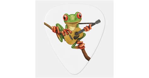 Cute Tree Frog Playing An Acoustic Guitar White Guitar Pick Zazzle