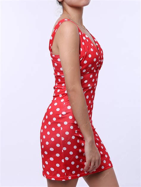 Plunging Neck Polka Dots Sleeveless Women S Vintage Bodycon Dress