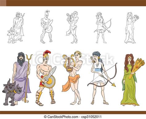Greek Gods Set Illustration Cartoon Illustration Of Mythological Greek Gods And Goddesses