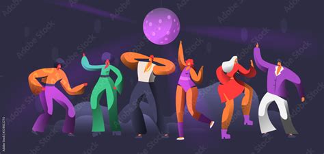 Party Dancer Character Dance In Nightclub Disco Ball Over Group Of