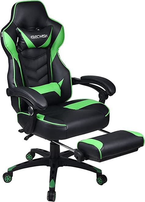 Gaming Chair Black Green For Adults With Footresthigh Back