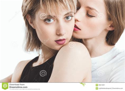 Close Up Portrait Of Beautiful Young Lesbian Couple Posing