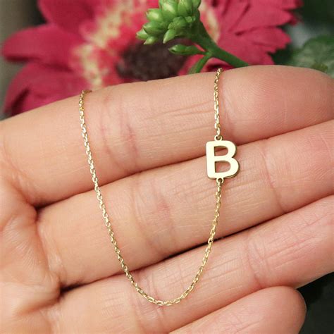 K Solid Gold Sideways Initial Necklace Personalized Necklace