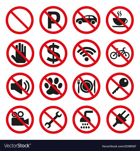 Prohibition Signs Set Safety On White Background Vector Image